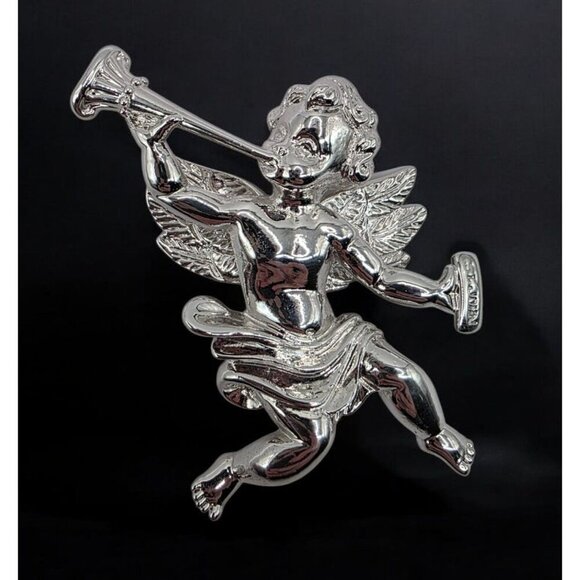 Vtg St. John Cherub Angel Brooch Pin Silver Plated Double Signed 3" Christmas - Picture 1 of 13